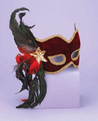 Half Mask Karneval Feathers Maroon O/S