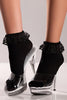 Black Anklets Socks with Lace Trim O/S