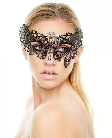 Masquerade Mask Pink Rhinestones Black O/S