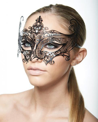 Masquerade Mask Clear Rhinestones #2 Black O/S