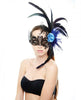 Laser Cut Mask Blue Rose & Feathers Black O/S