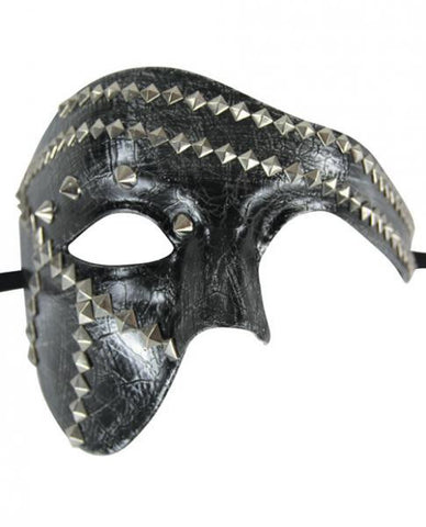 Kayso Leather Half Mask With Studs Silver