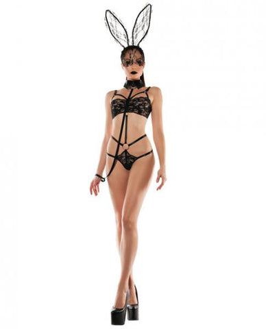 Role Play Bunny Lace Playsuit Collar Leash Black M/L