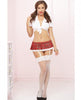 3 Piece Top, Skirt, Garters & Thong White Red O/S