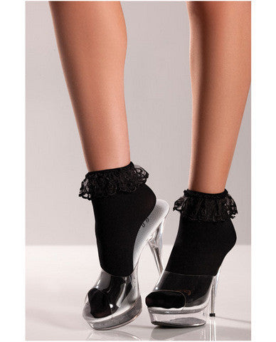 Ankle socks w/lace top black o/s